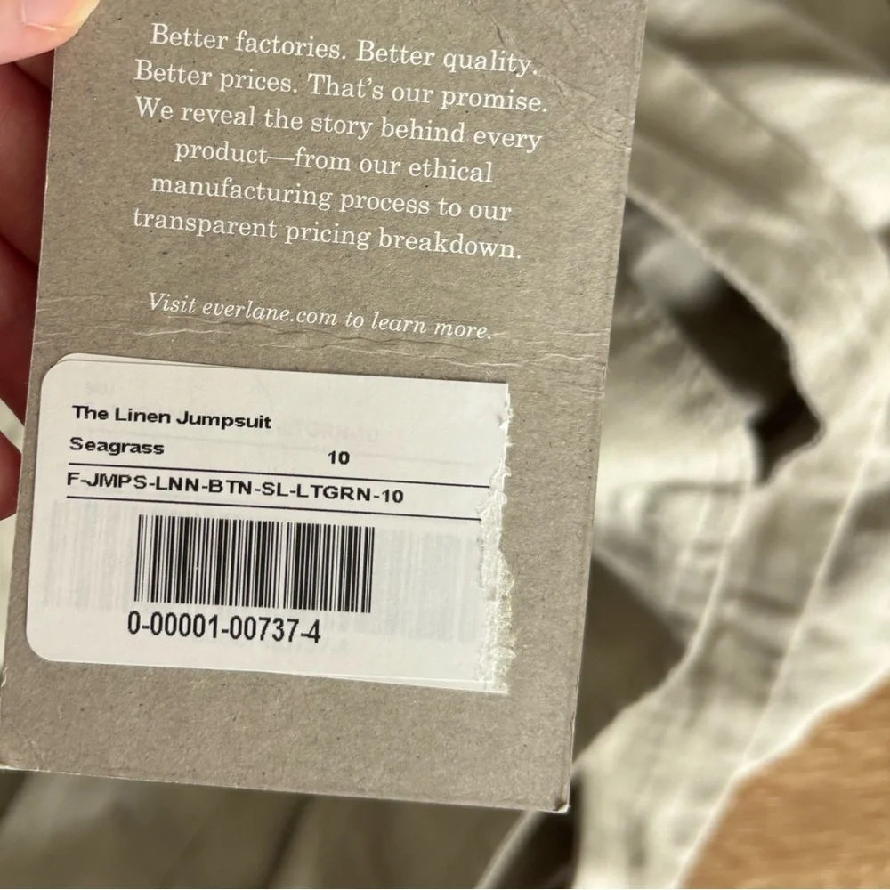 NWT Everlane The Linen Jumpsuit - Sage Green Seagrass Size 10 - Picture 9 of 9